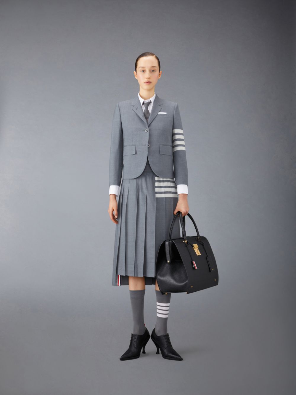 Thom Browne Plain Weave 4-Bar High Armhole Sport Women Coats Grey | ENR98Y45700