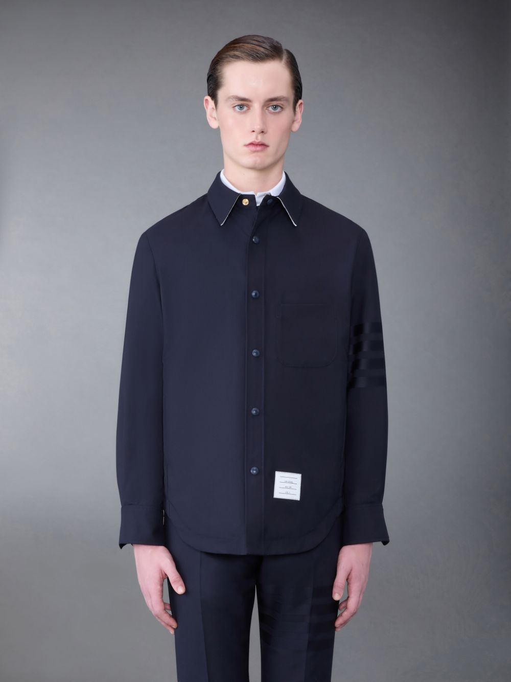 Thom Browne Plain Weave 4-Bar Jacket Men Shirts Blue | ZOB52N37715