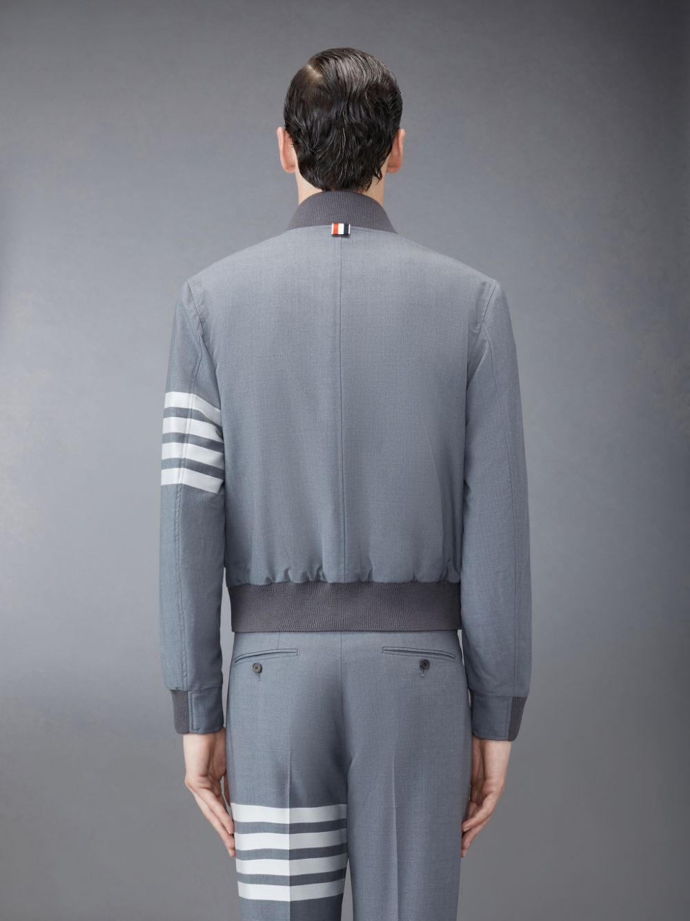 Thom Browne Plain Weave 4-Bar Kint Rib Blouson Men Jackets Grey | OJP94E25133