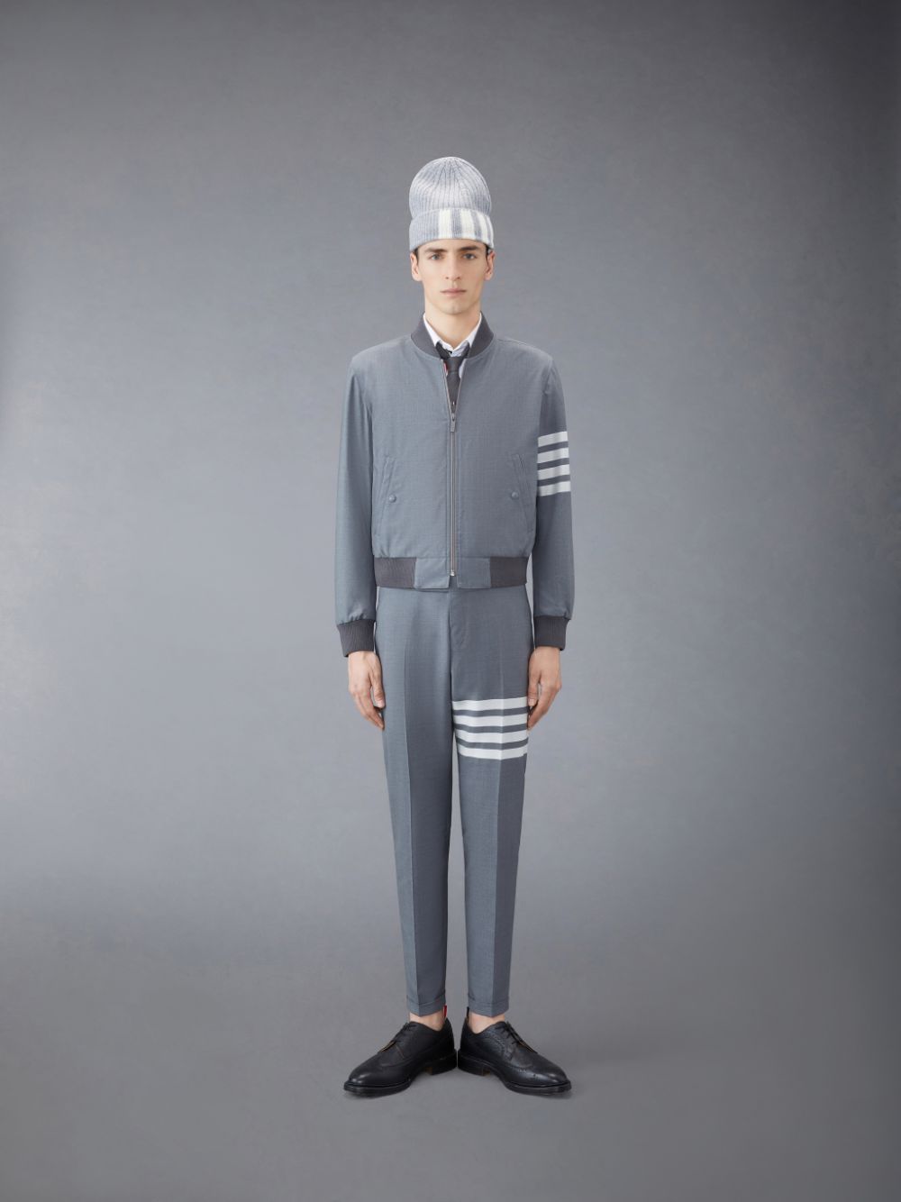 Thom Browne Plain Weave 4-Bar Kint Rib Blouson Men Jackets Grey | OJP94E25133