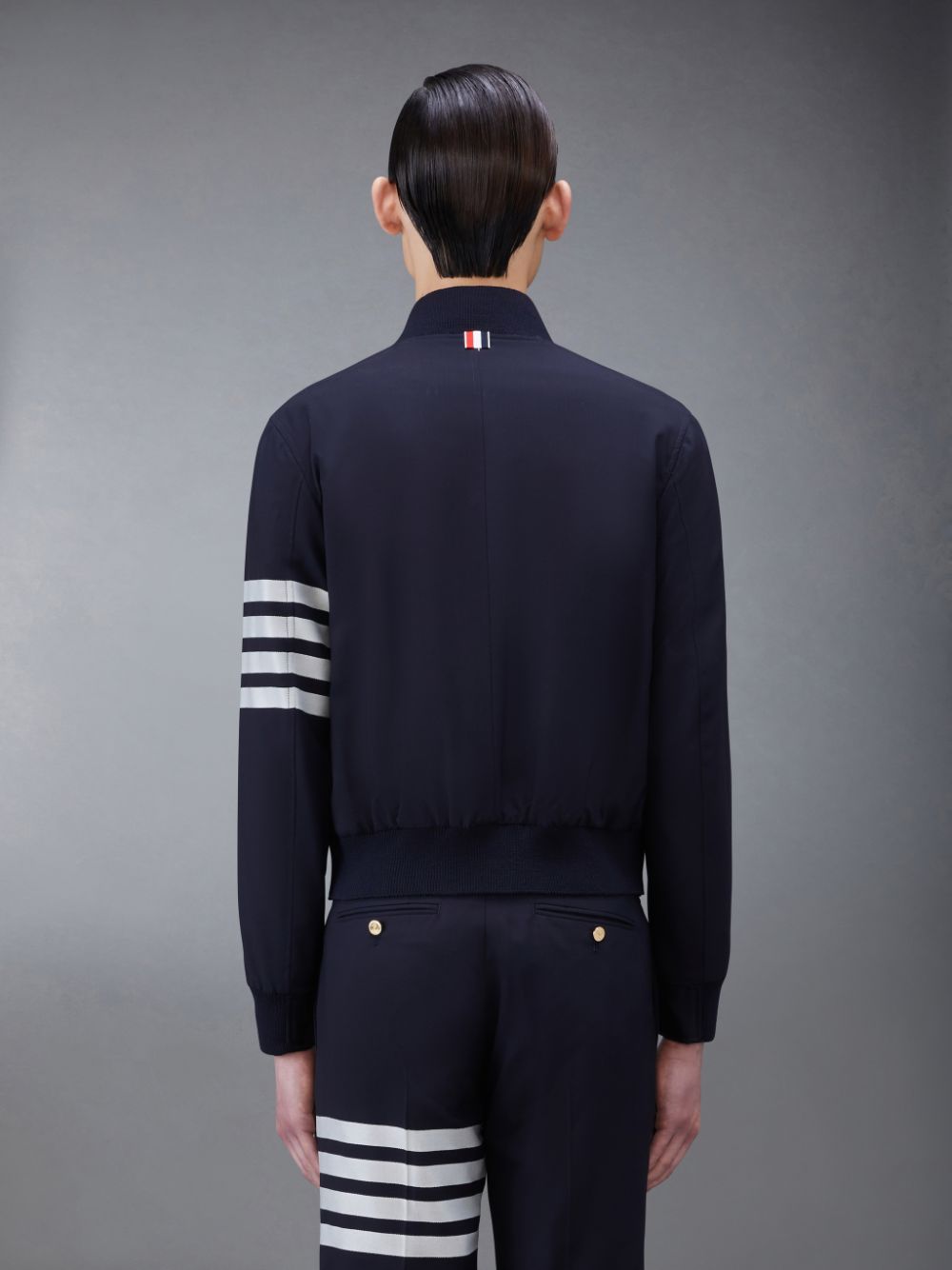 Thom Browne Plain Weave 4-Bar Kint Rib Blouson Men Jackets Blue | GIU71N09325