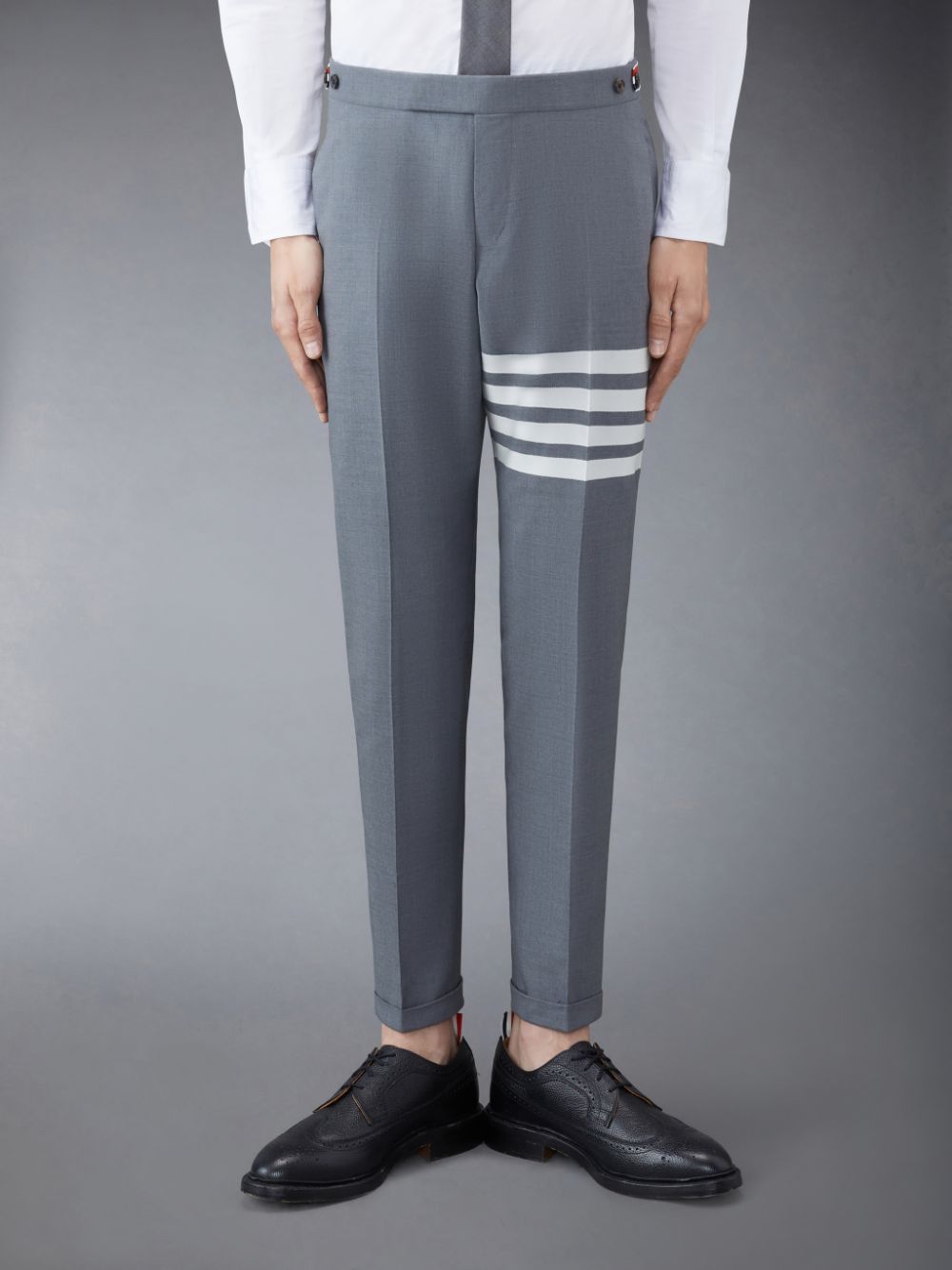 Thom Browne Plain Weave 4-Bar Low Rise Men Pants Grey | MGU17H98782