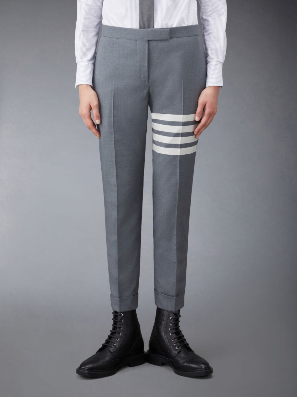 Thom Browne Plain Weave 4-Bar Low Rise Skinny Women Pants Grey | BYW12P75520