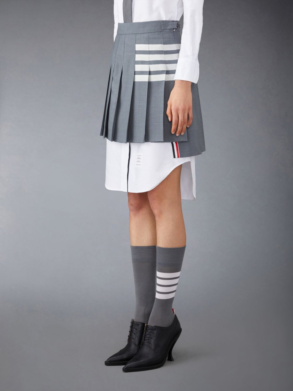 Thom Browne Plain Weave 4-Bar Pleated Mini Women Skirts Grey | TGL64Q81139