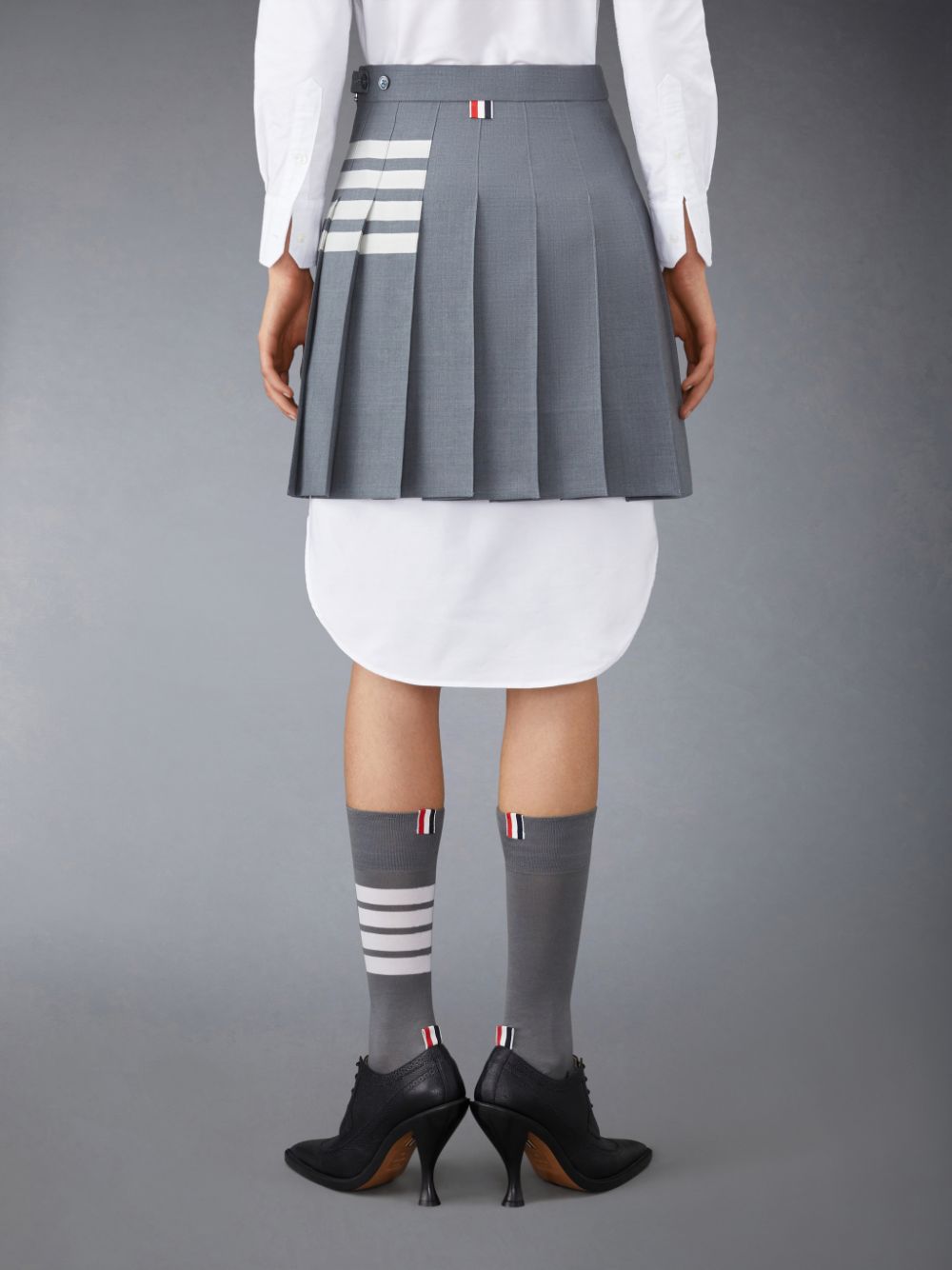 Thom Browne Plain Weave 4-Bar Pleated Mini Women Skirts Grey | TGL64Q81139