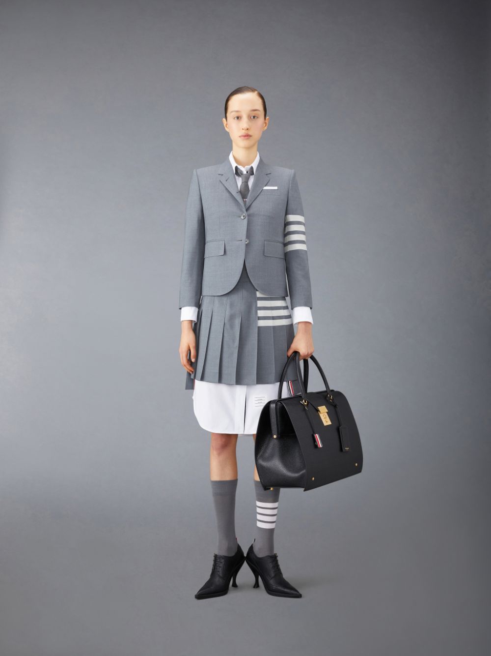 Thom Browne Plain Weave 4-Bar Pleated Mini Women Skirts Grey | TGL64Q81139