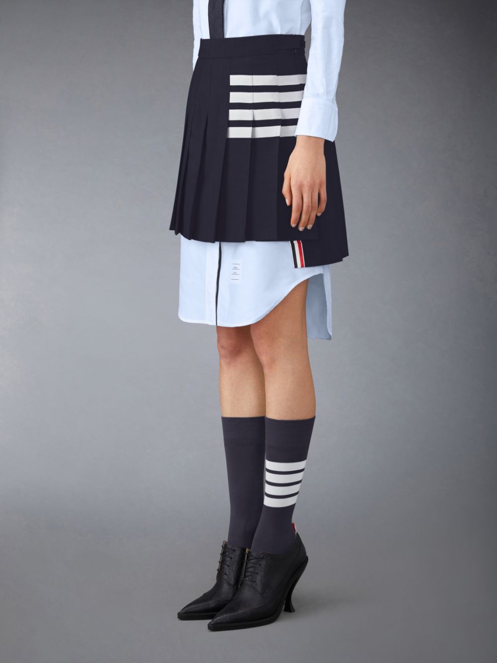 Thom Browne Plain Weave 4-Bar Pleated Mini Women Skirts Blue | CQM90Z23704