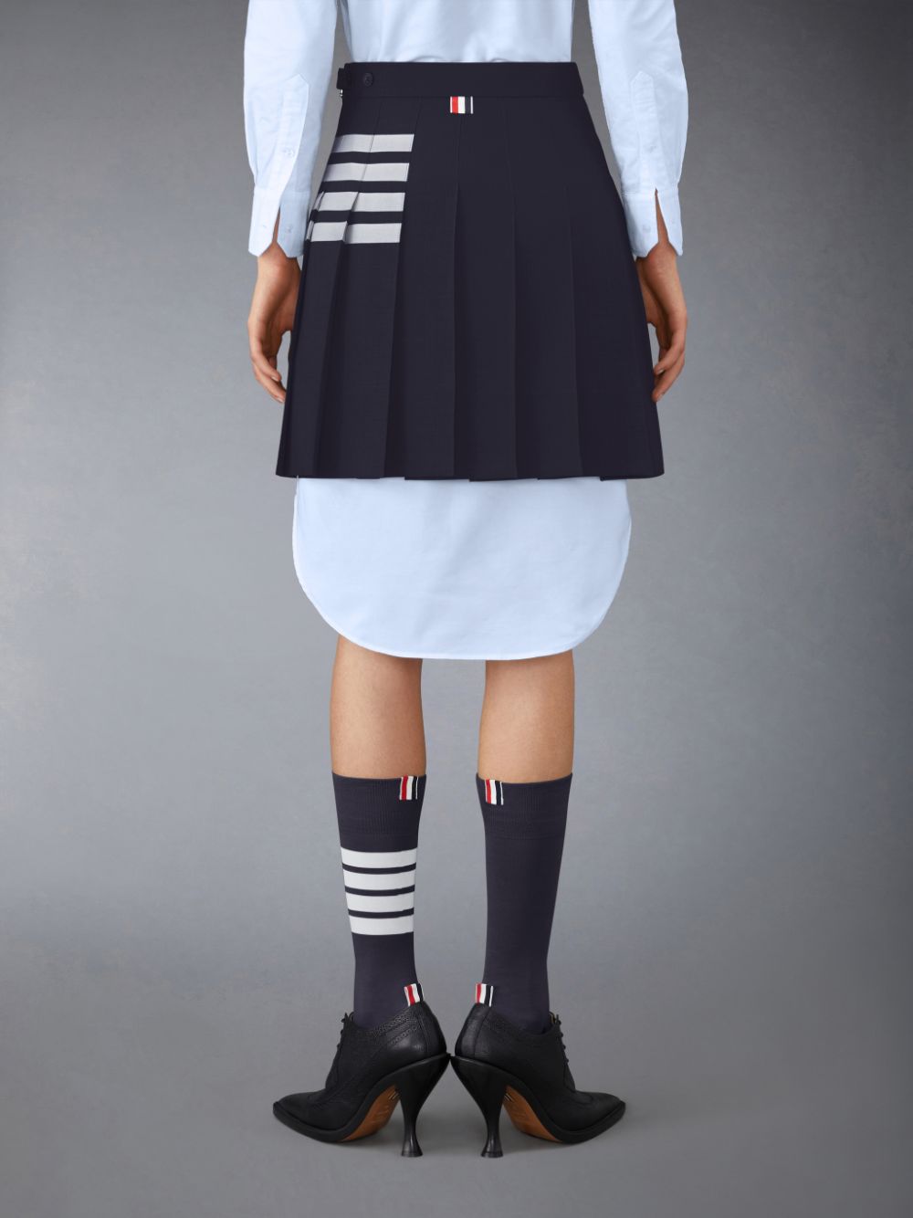 Thom Browne Plain Weave 4-Bar Pleated Mini Women Skirts Blue | CQM90Z23704