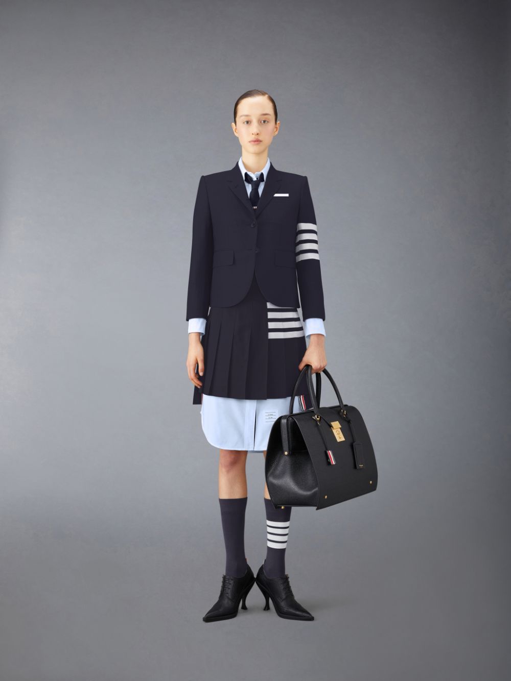 Thom Browne Plain Weave 4-Bar Pleated Mini Women Skirts Blue | CQM90Z23704