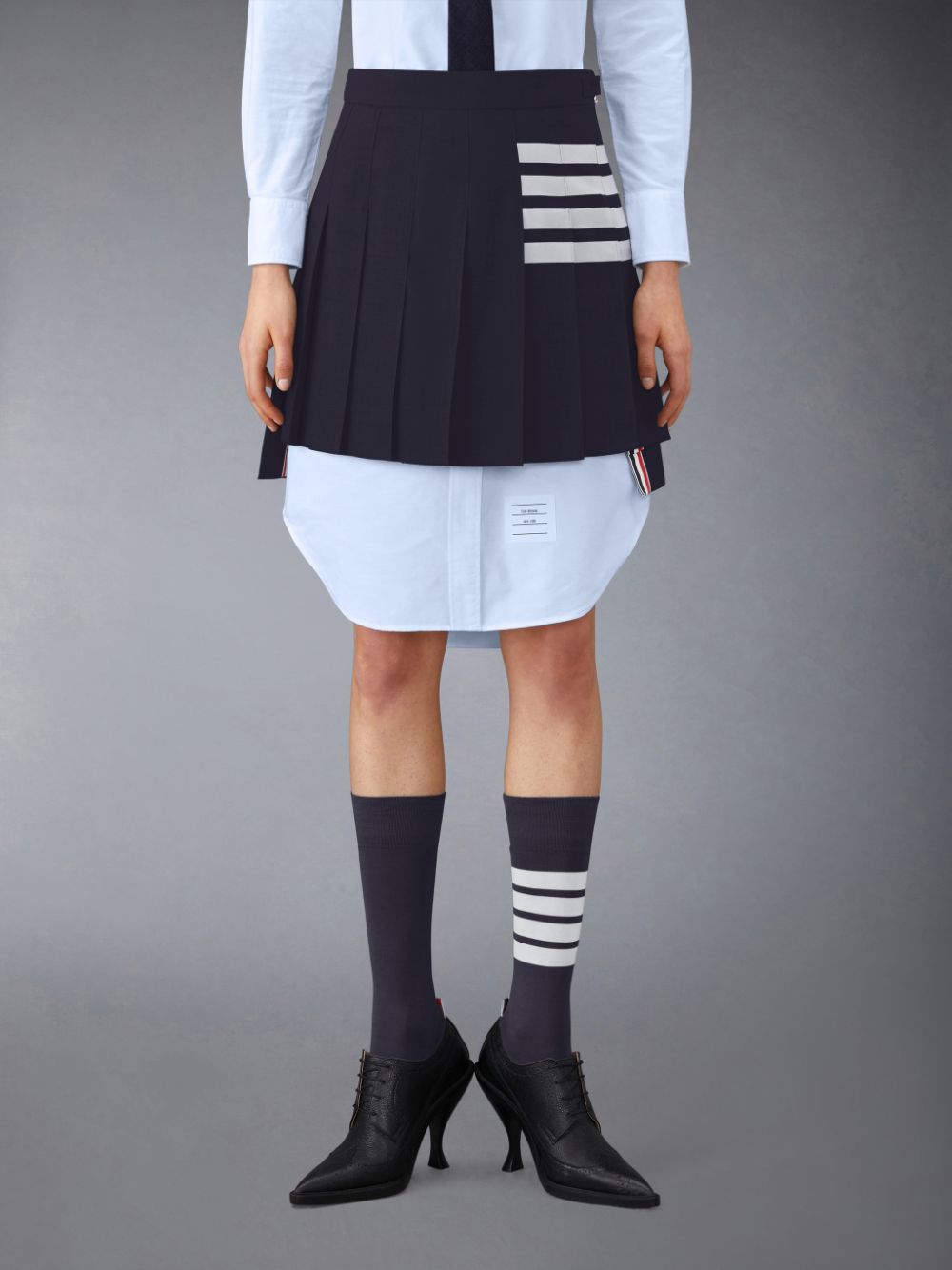 Thom Browne Plain Weave 4-Bar Pleated Mini Women Skirts Blue | CQM90Z23704