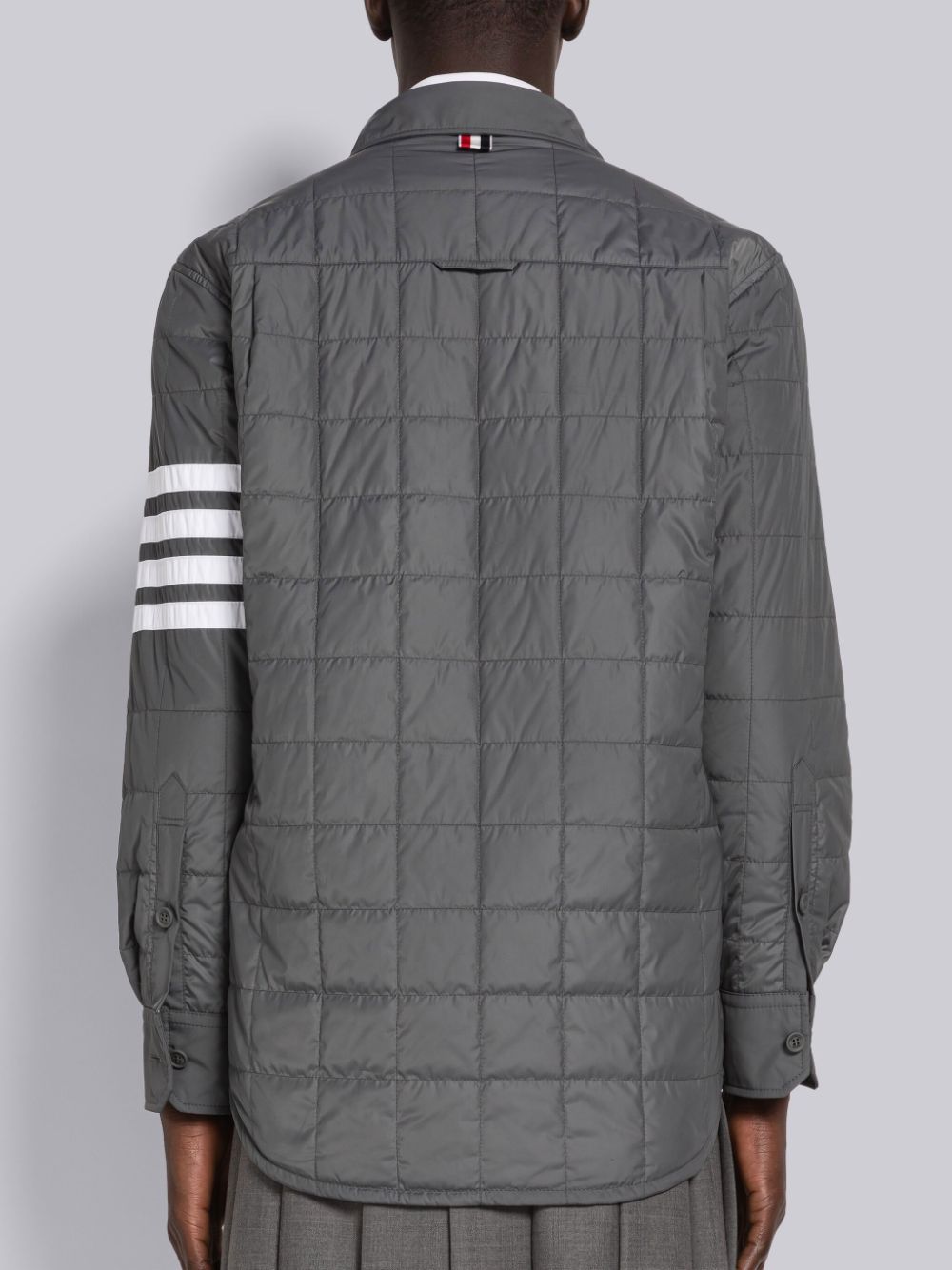 Thom Browne Poly Twill 4-Bar Down Shirt Men Jackets Grey | TMJ91K58724