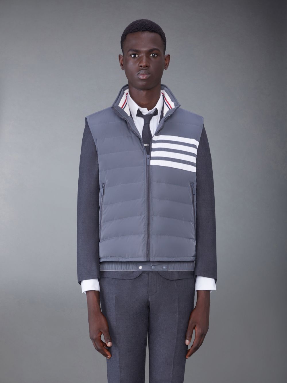 Thom Browne Poly Twill 4-Bar Down Ski Men Vest Grey | XOM12B72183