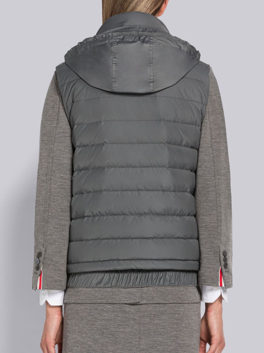 Thom Browne Poly Twill 4-Bar Funnel Neck Down Women Vest Grey | HXT62E25900