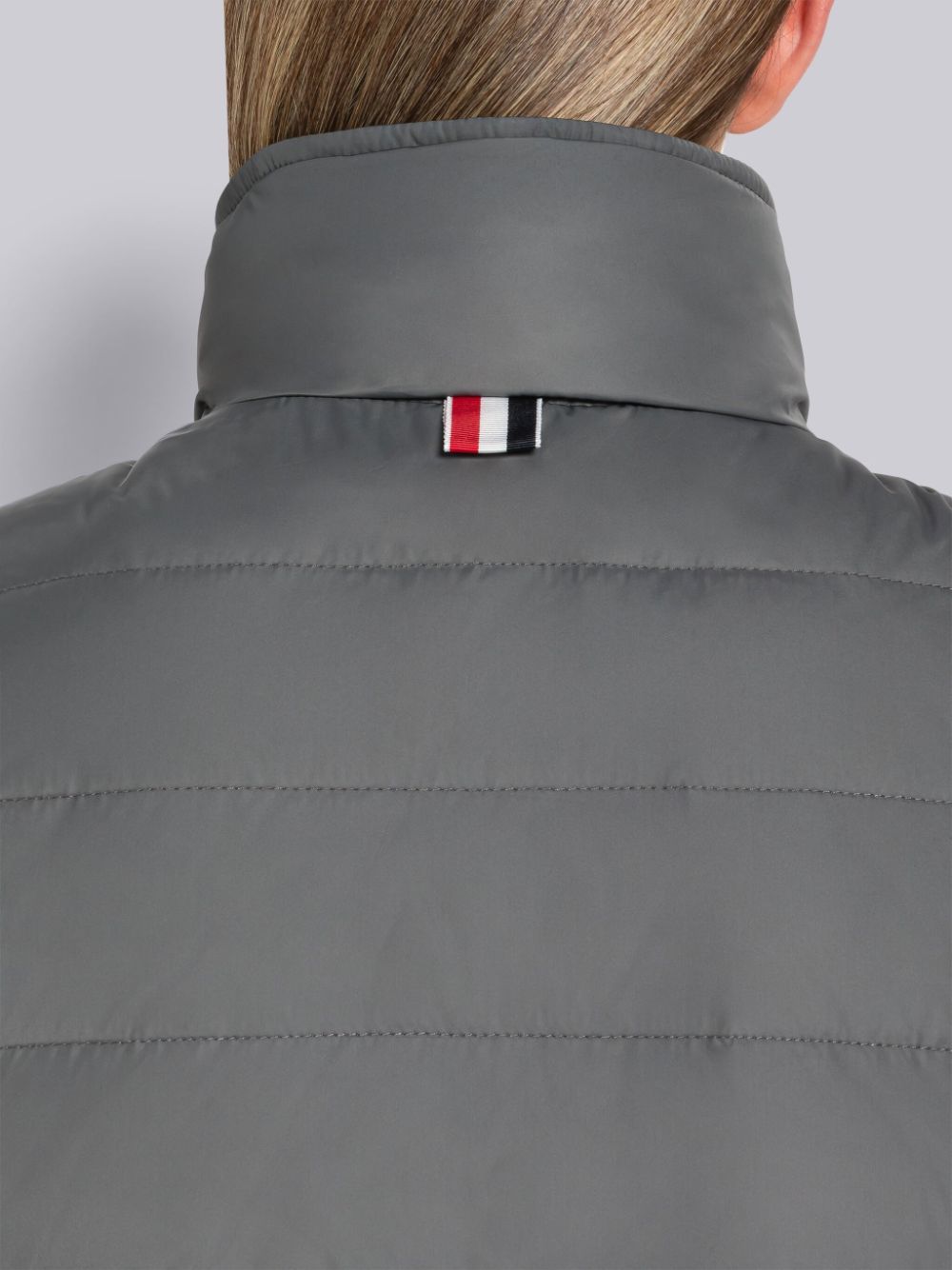 Thom Browne Poly Twill 4-Bar Funnel Neck Down Women Vest Grey | HXT62E25900