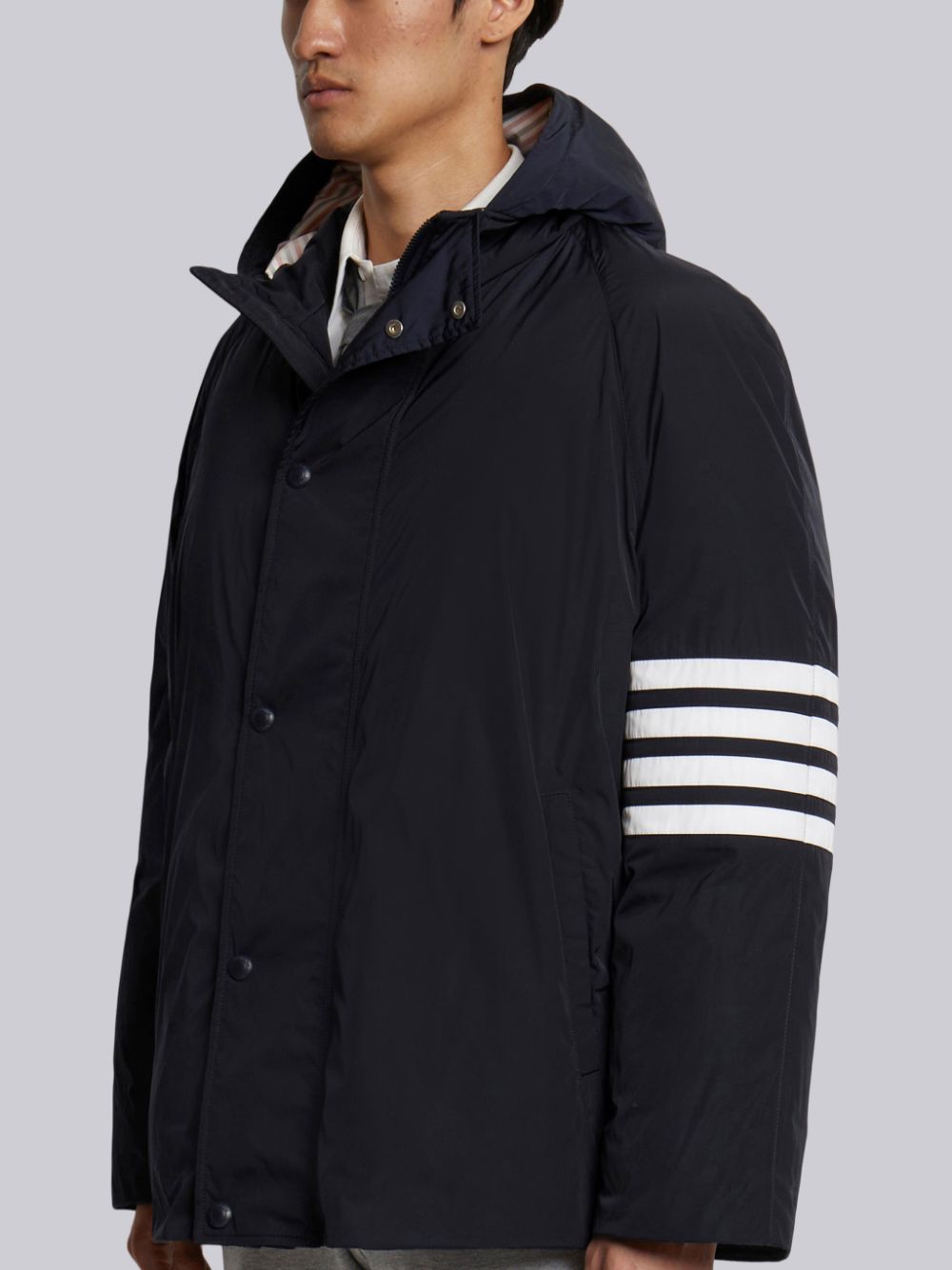 Thom Browne Poly Twill 4-bar Sideline Football Men Parka Navy | VYI36H12353