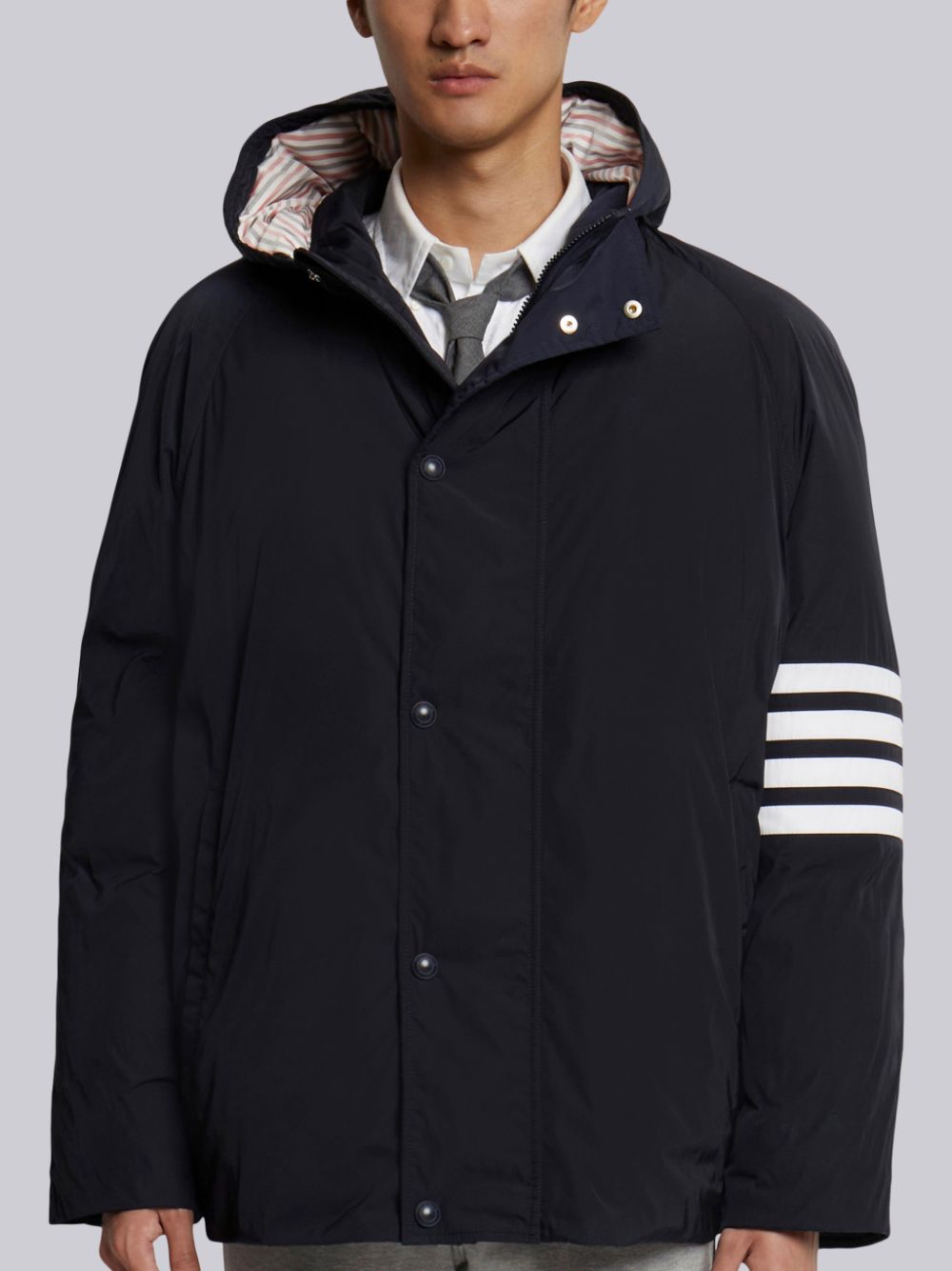 Thom Browne Poly Twill 4-bar Sideline Football Men Parka Navy | VYI36H12353