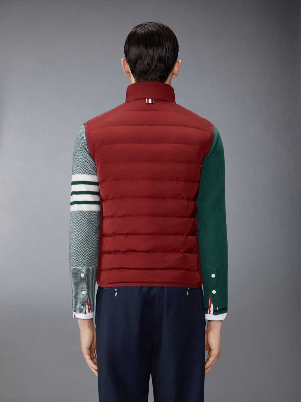 Thom Browne Poly Twill Down Fill 4-Bar Funnel Neck Knit Panel Men Vest Red | FAQ46D29250