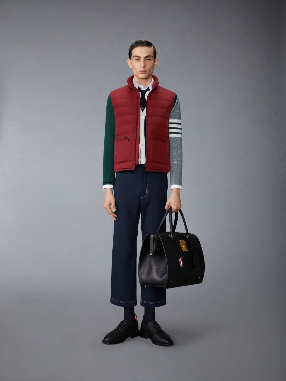 Thom Browne Poly Twill Down Fill 4-Bar Funnel Neck Knit Panel Men Vest Red | FAQ46D29250