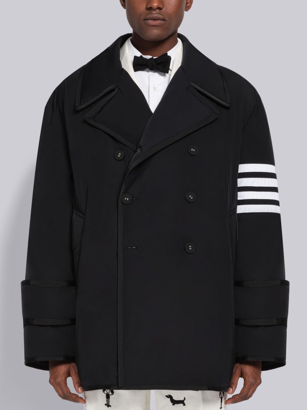 Thom Browne Poly Twill Down Filled 4-Bar Oversized Pea Men Coats Black | TVU45K35792