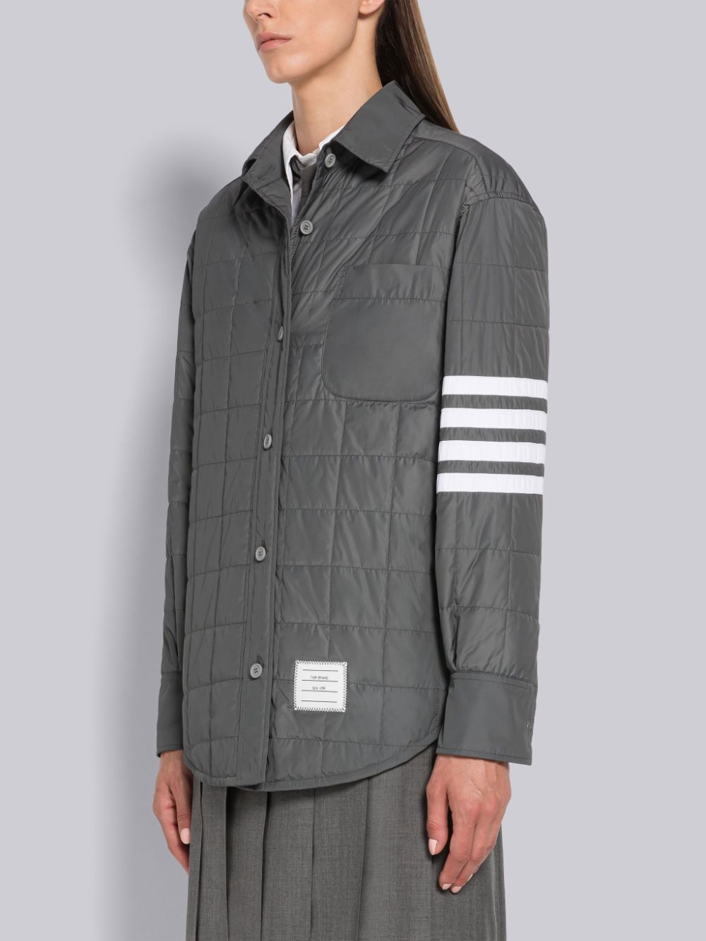 Thom Browne Poly Twill Quilted Tech Down 4-Bar Shirt Women Jackets Grey | NRK70L29335