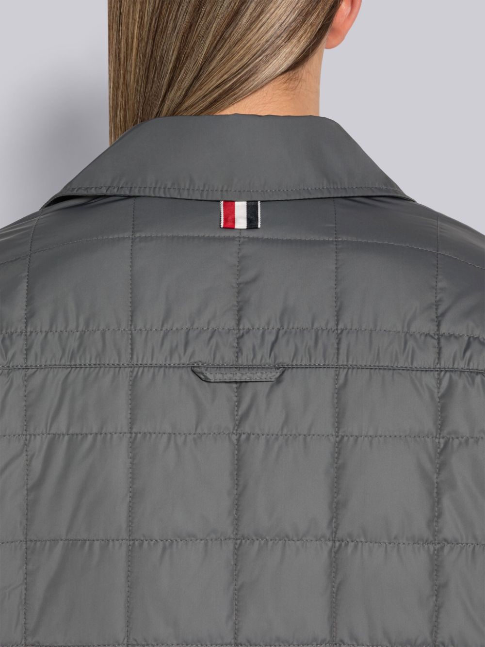 Thom Browne Poly Twill Quilted Tech Down 4-Bar Shirt Women Jackets Grey | NRK70L29335