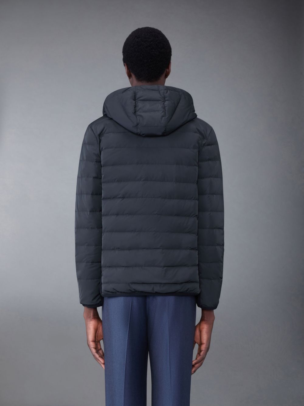 Thom Browne Poly Twill Rib 4-Bar Down Hooded Men Jackets Grey | PUY61I12598