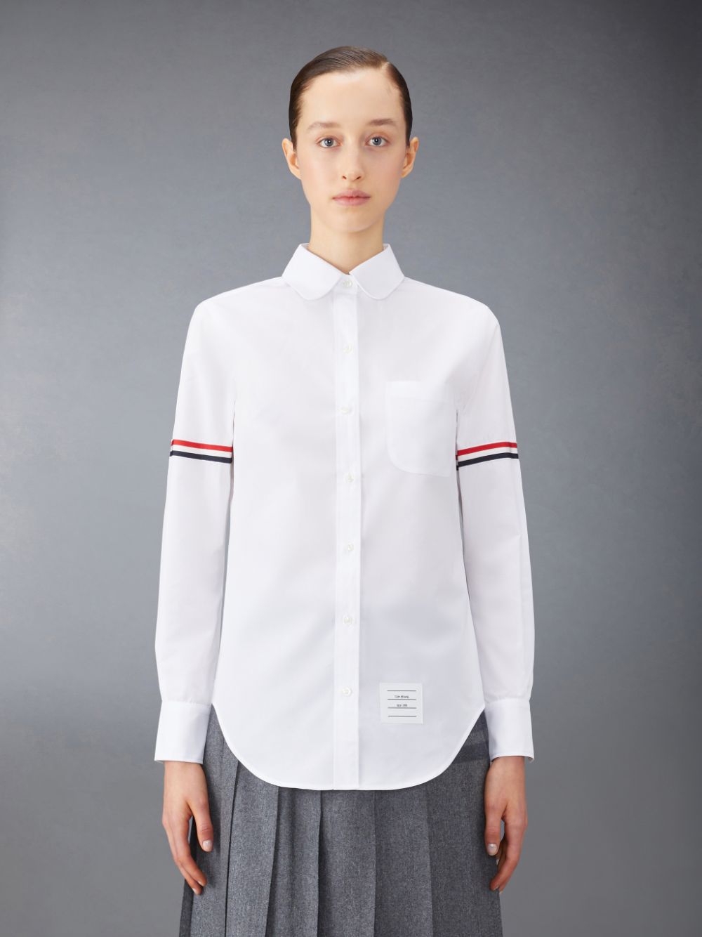 Thom Browne Poplin Armbands Classic Round Collar Women Shirts White | ZSZ00B60172