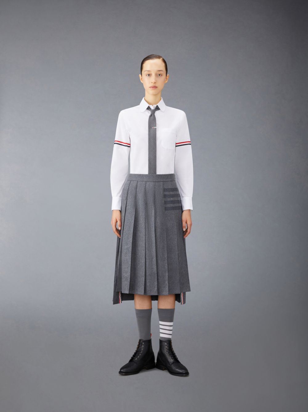 Thom Browne Poplin Armbands Classic Round Collar Women Shirts White | ZSZ00B60172