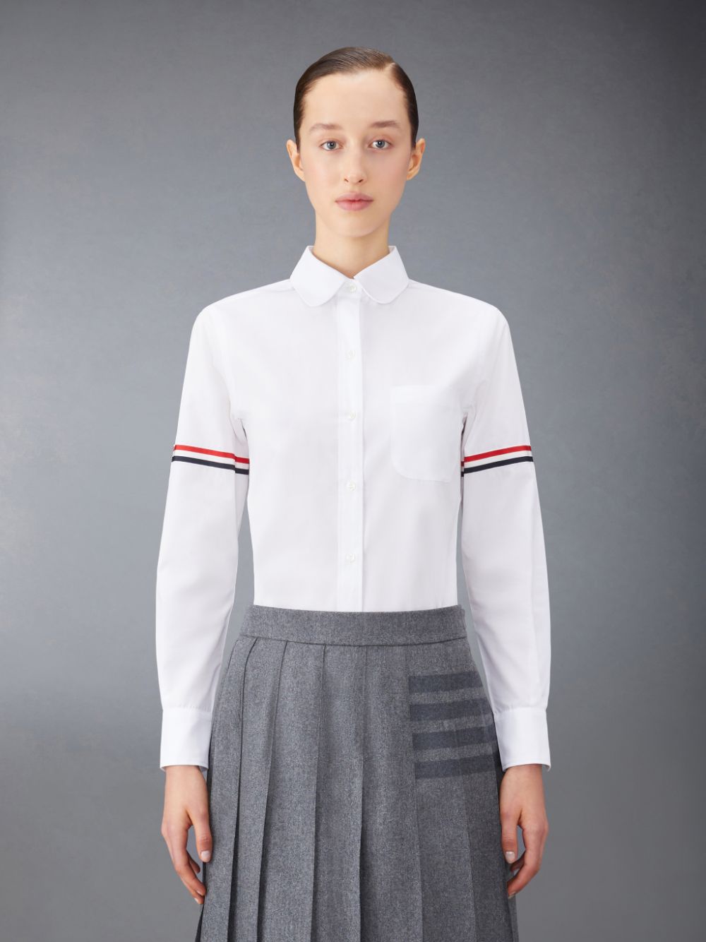 Thom Browne Poplin Armbands Classic Round Collar Women Shirts White | ZSZ00B60172