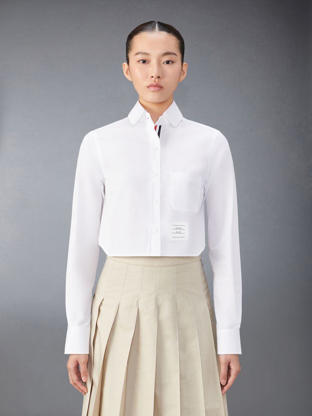 Thom Browne Poplin Classic Round Collar Cropped Women Shirts White | MIG92Z52648