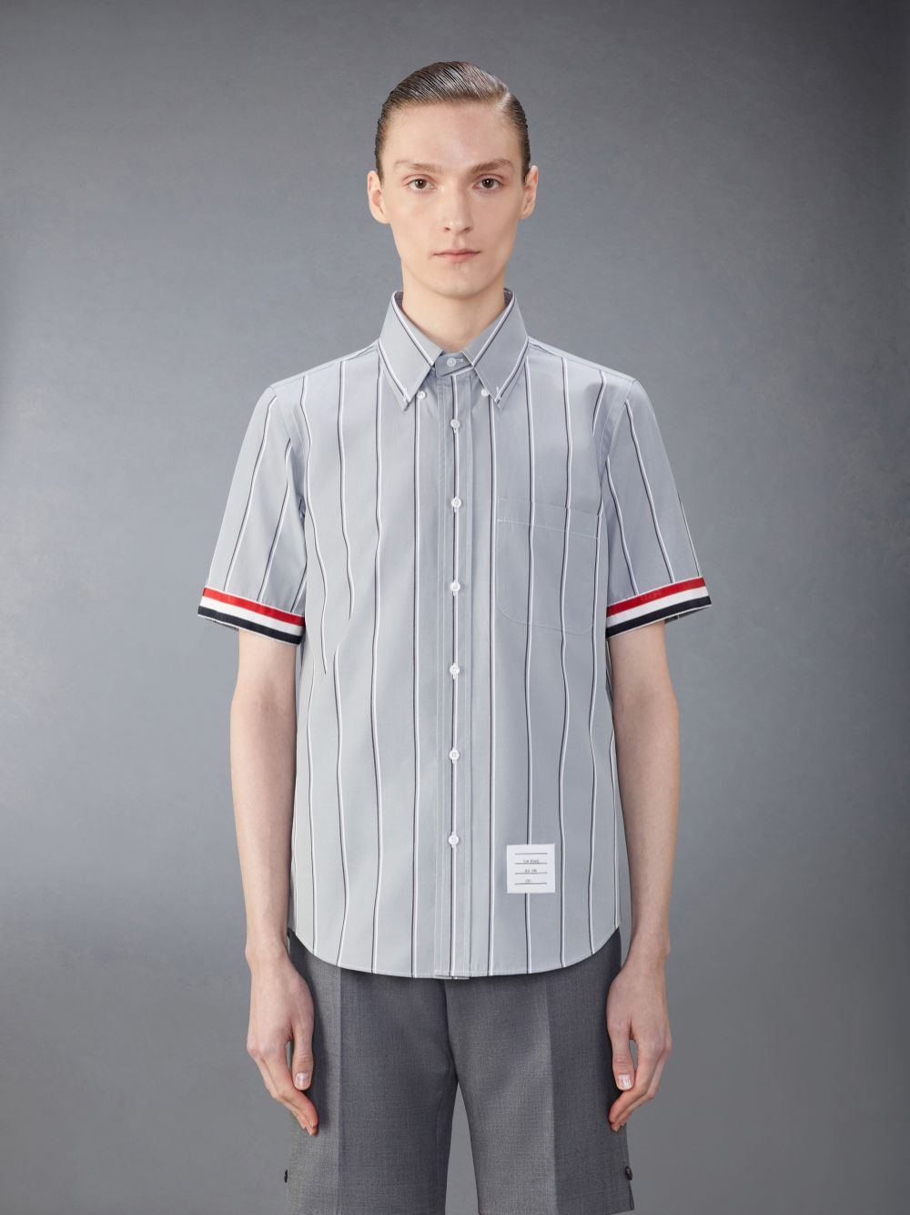 Thom Browne Poplin Striped Men Shirts Grey | TTI74J01905