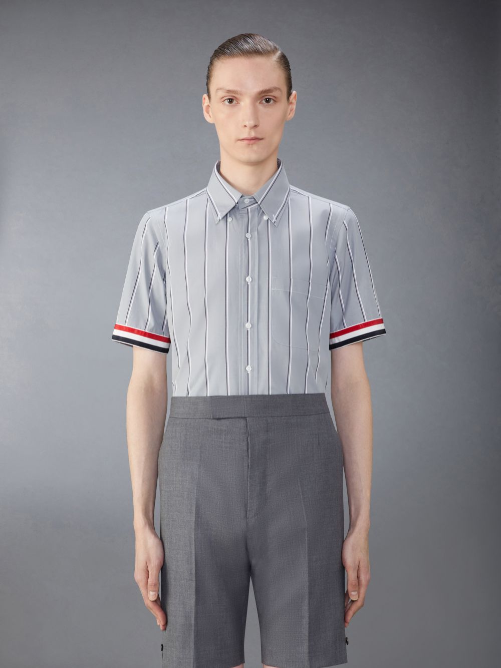 Thom Browne Poplin Striped Men Shirts Grey | TTI74J01905