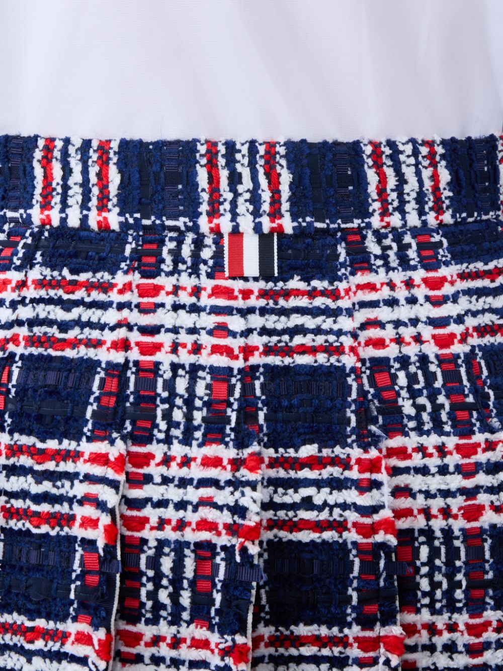 Thom Browne Prince of Wales Check Frayed Chenille Tweed Pleated Women Skirts Blue | EPC73J24463