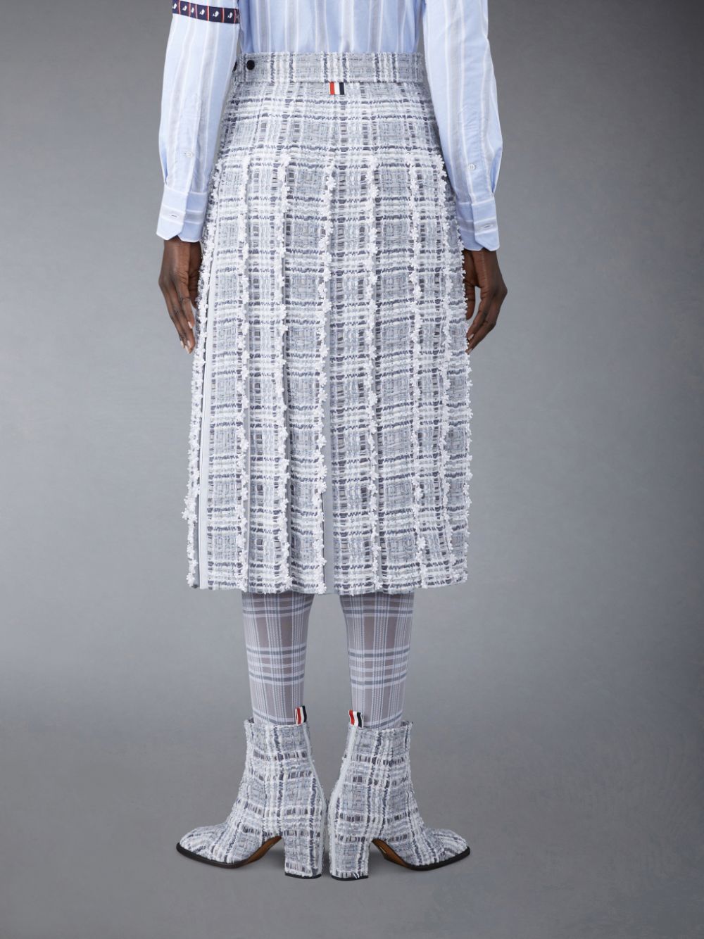 Thom Browne Prince of Wales Chenille Tweed Wave Classic Pleated Women Skirts Grey | UTR26P50423