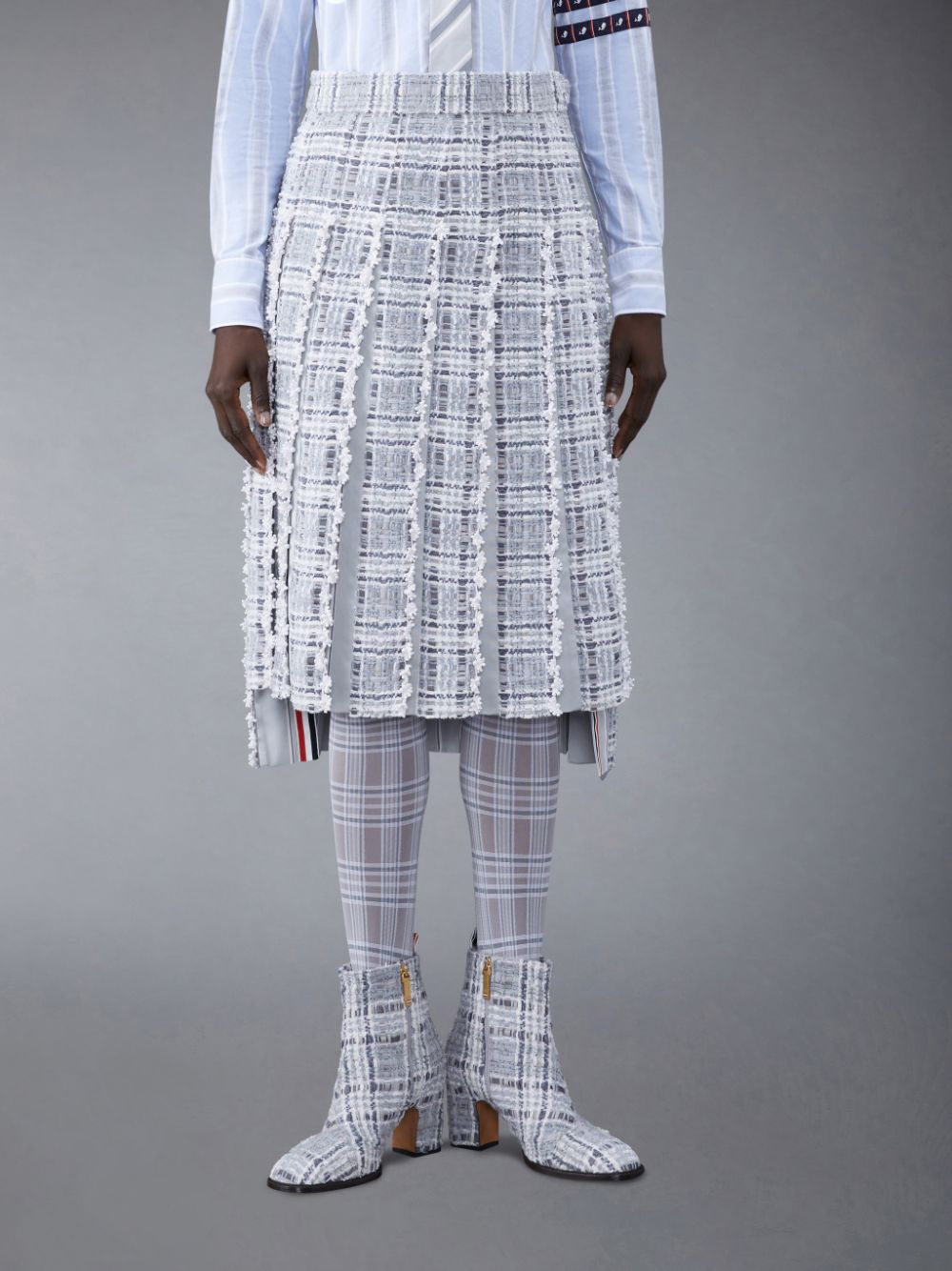 Thom Browne Prince of Wales Chenille Tweed Wave Classic Pleated Women Skirts Grey | UTR26P50423