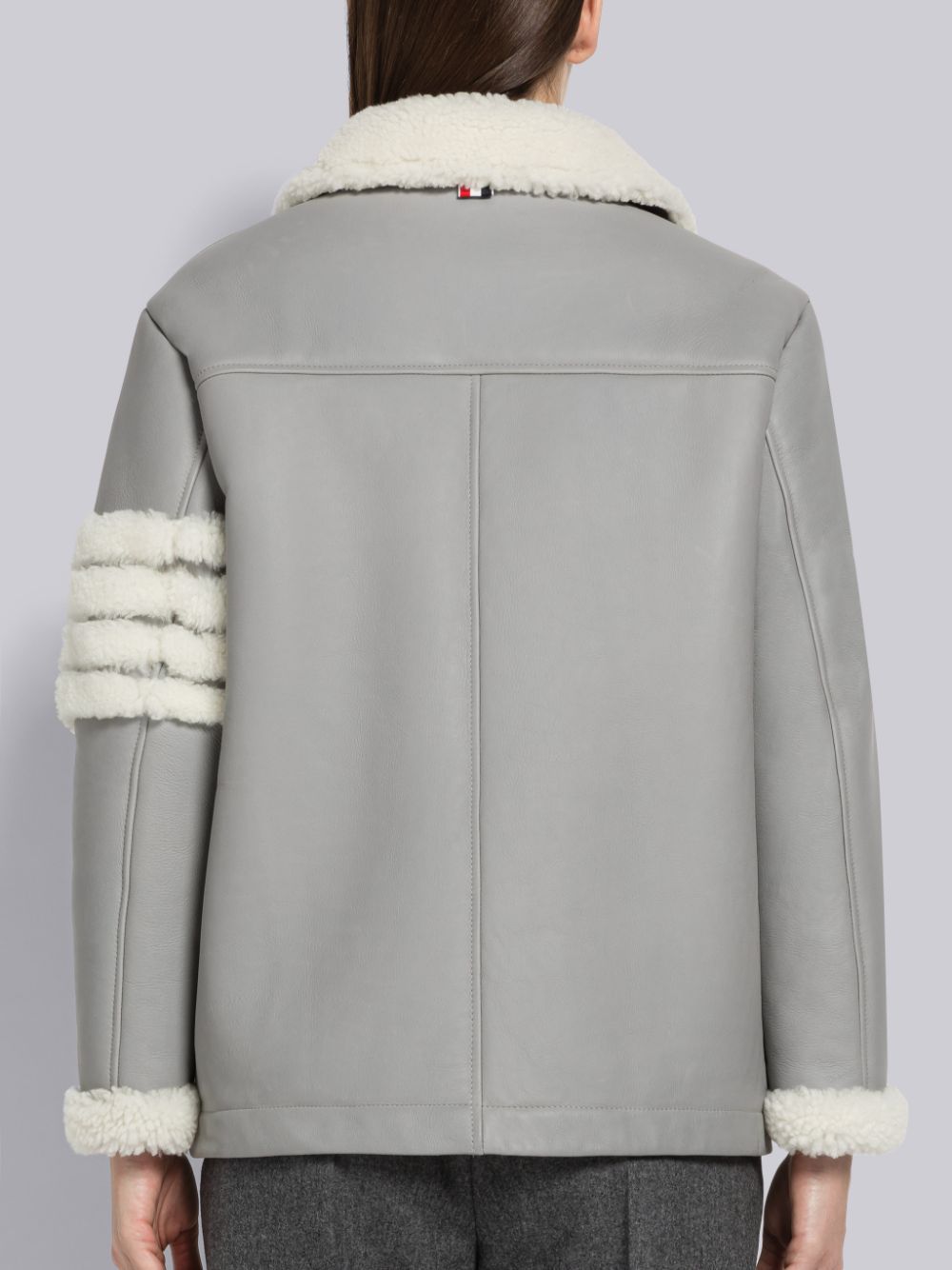 Thom Browne Reversed Shearling 4-Bar Round Collar Women Jackets Grey | JWV07X40294