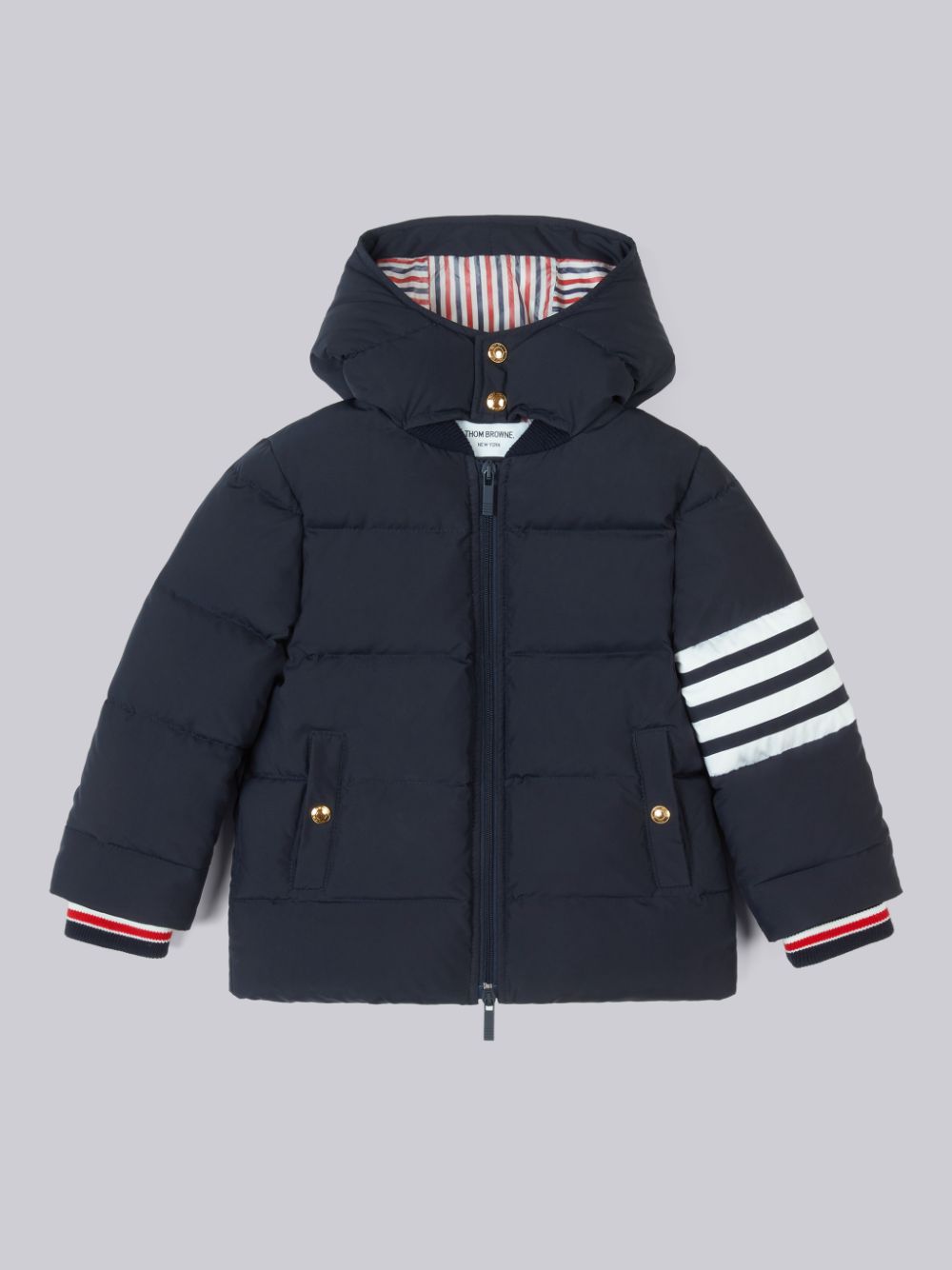 Thom Browne Ripstop Downfilled Hooded 4-Bar Boys\'s Parka Navy | GWJ56Z06837