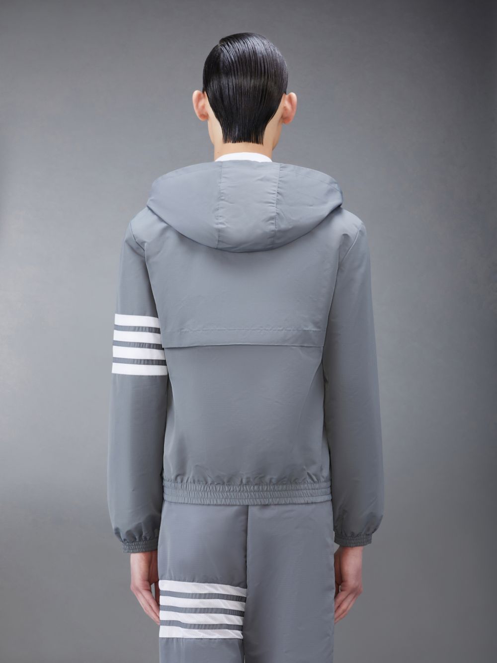 Thom Browne Ripstop Mesh 4-Bar Hooded Men Jackets Grey | ENT13V23196