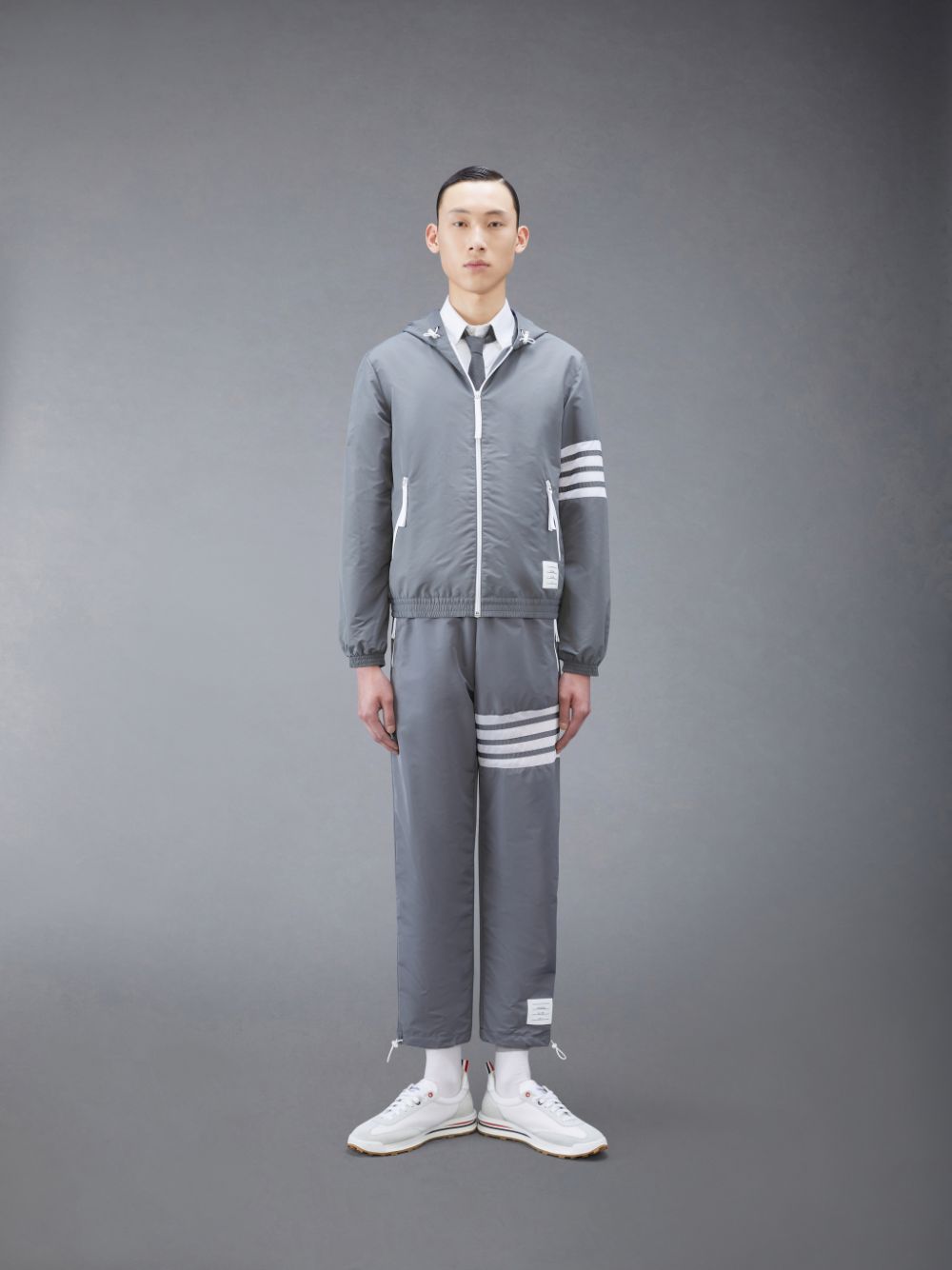 Thom Browne Ripstop Mesh 4-Bar Hooded Men Jackets Grey | ENT13V23196