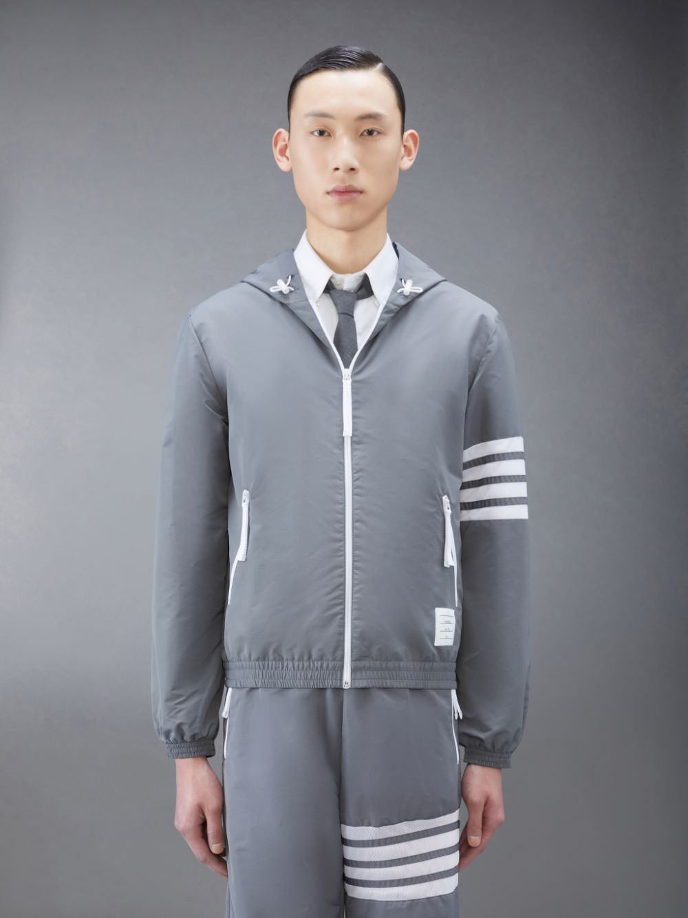 Thom Browne Ripstop Mesh 4-Bar Hooded Men Jackets Grey | ENT13V23196