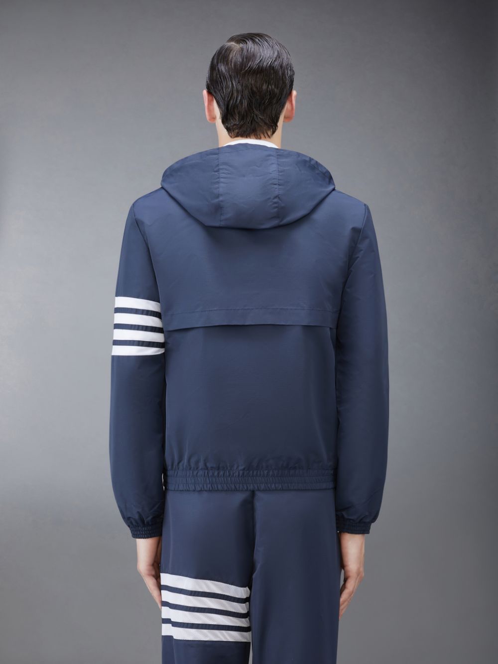 Thom Browne Ripstop Mesh 4-Bar Hooded Men Jackets Blue | NYZ24D80589