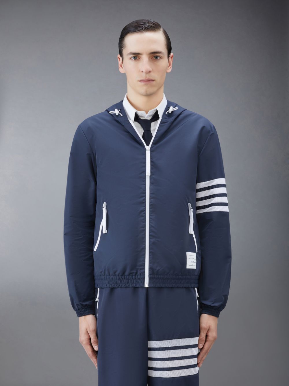 Thom Browne Ripstop Mesh 4-Bar Hooded Men Jackets Blue | NYZ24D80589