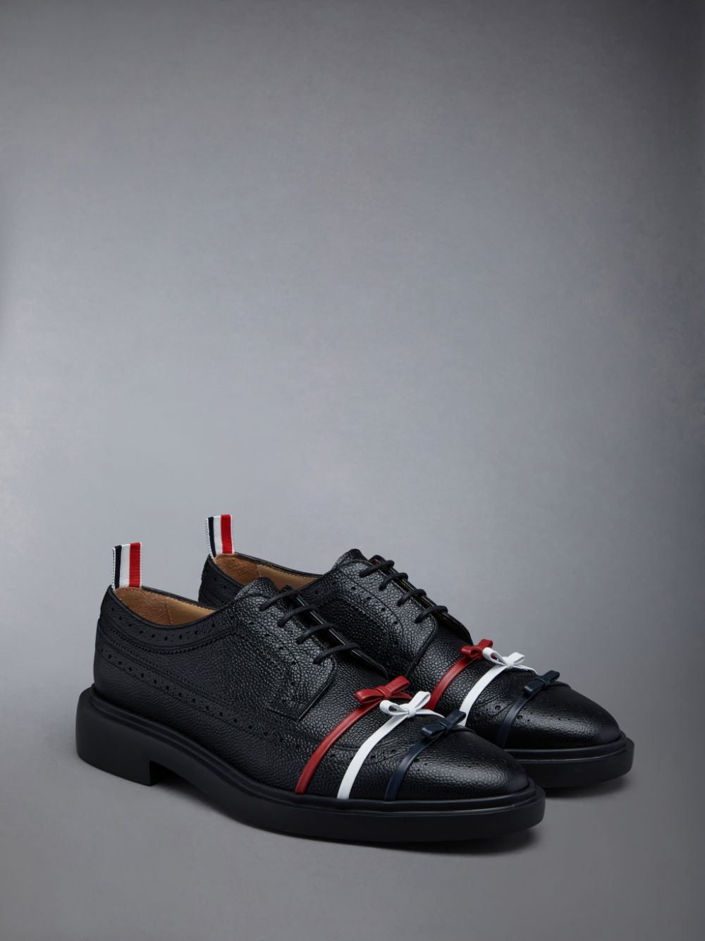 Thom Browne Rubber Sole 3-Bow Longwing Women Brogue Shoes Black | MEG60A39808