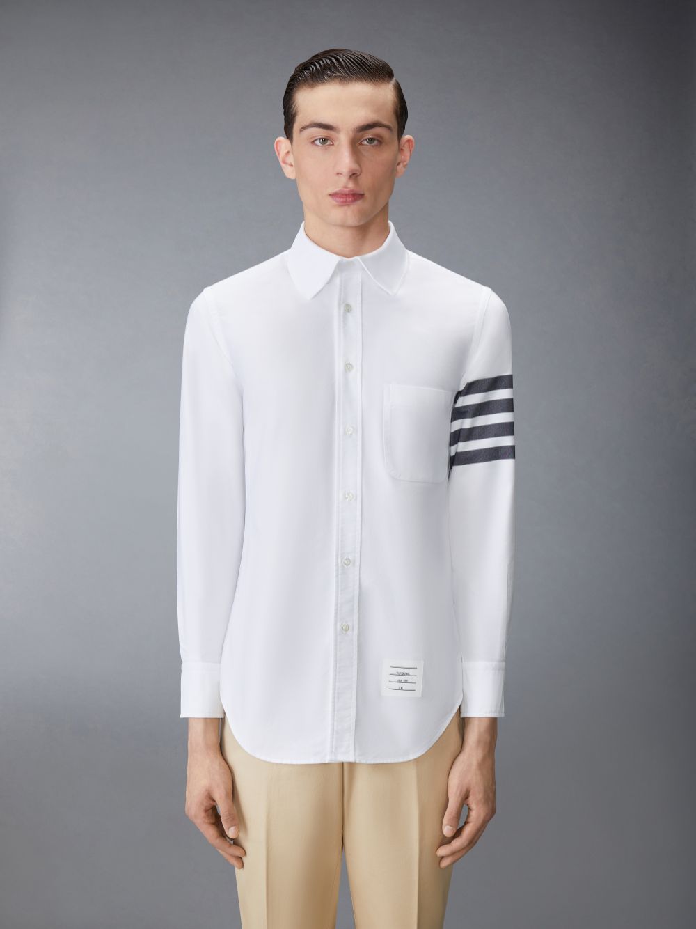 Thom Browne SOLID OXFORD 4-BAR POINT COLLAR Men Shirts White | JAR44L42274