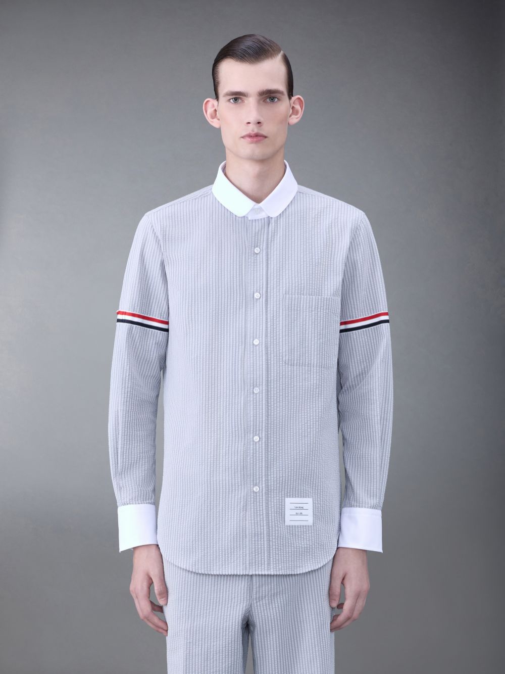 Thom Browne Seersucker Armband Men Shirts Grey | IYS69C17037