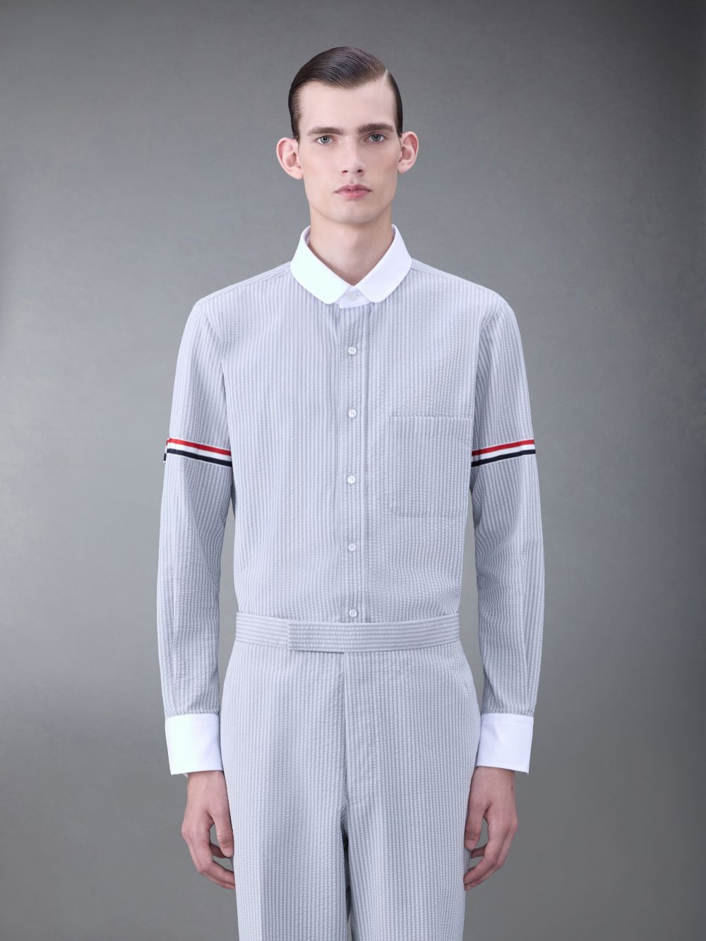 Thom Browne Seersucker Armband Men Shirts Grey | IYS69C17037