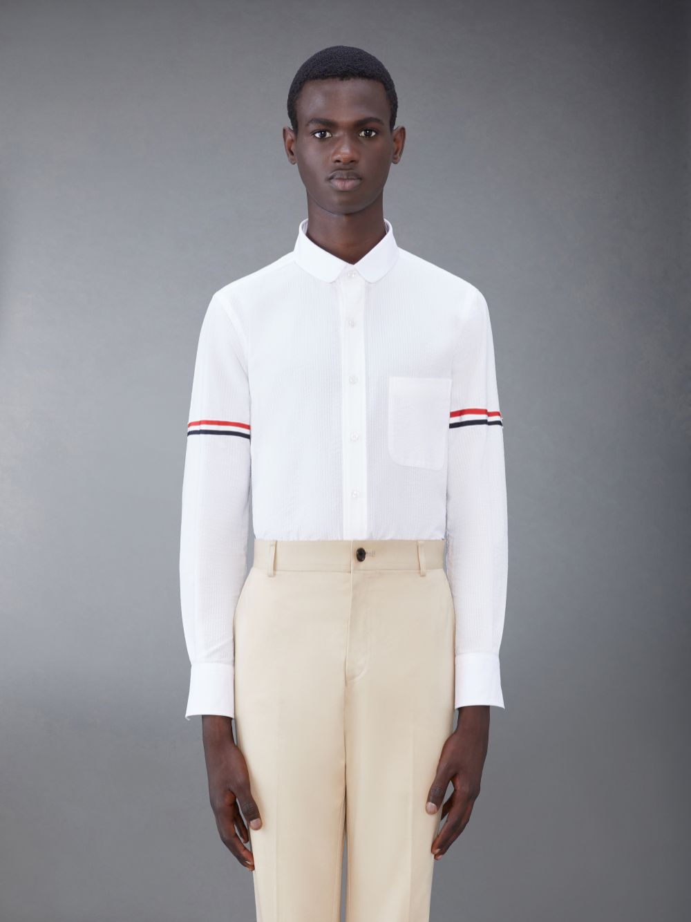 Thom Browne Seersucker Armband Men Shirts White | REG74N25407