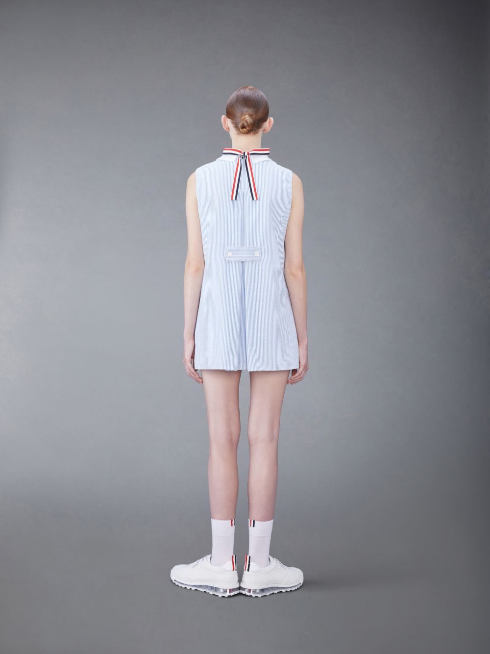 Thom Browne Seersucker Box Pleat Baby Doll Women Dress Blue | TDE65J19878