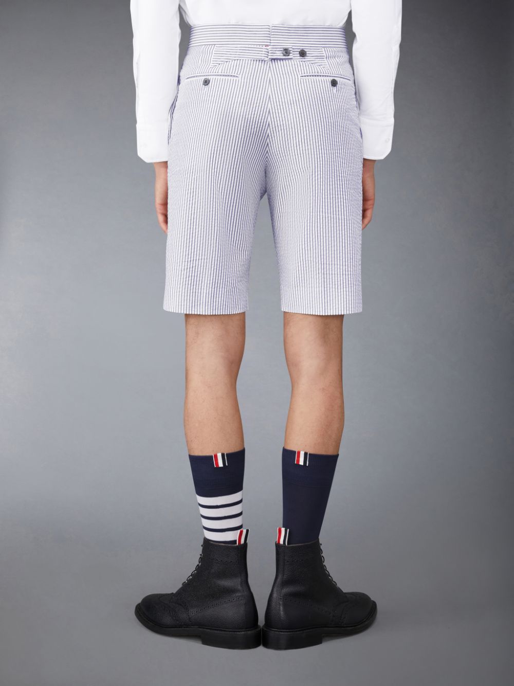 Thom Browne Seersucker Classic Backstrap Men Shorts White | BVO41R68062