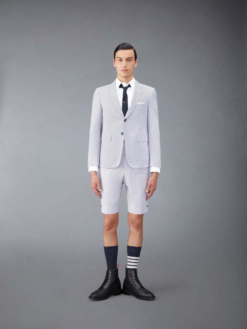 Thom Browne Seersucker Classic Backstrap Men Shorts White | BVO41R68062